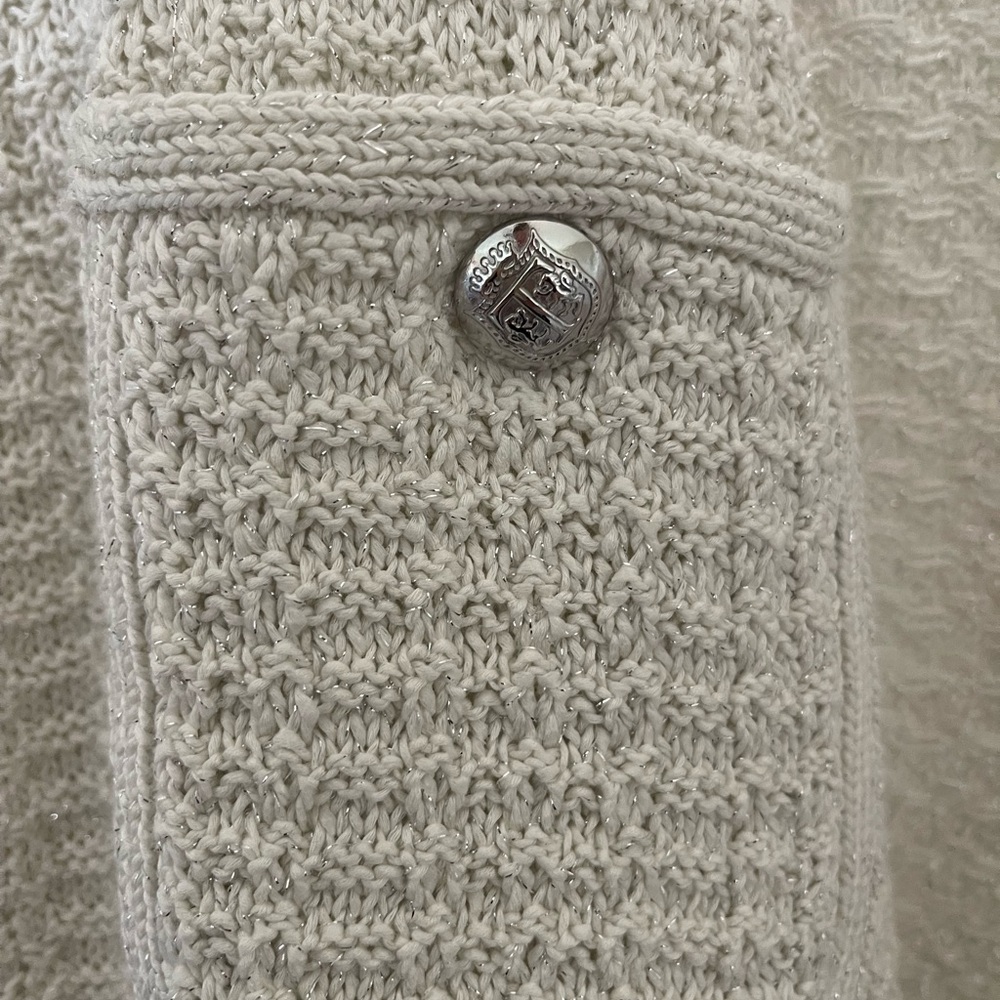 Talbots Ivory Textured Long Cardigan with Buttoned Pockets - Picture 3 of 4